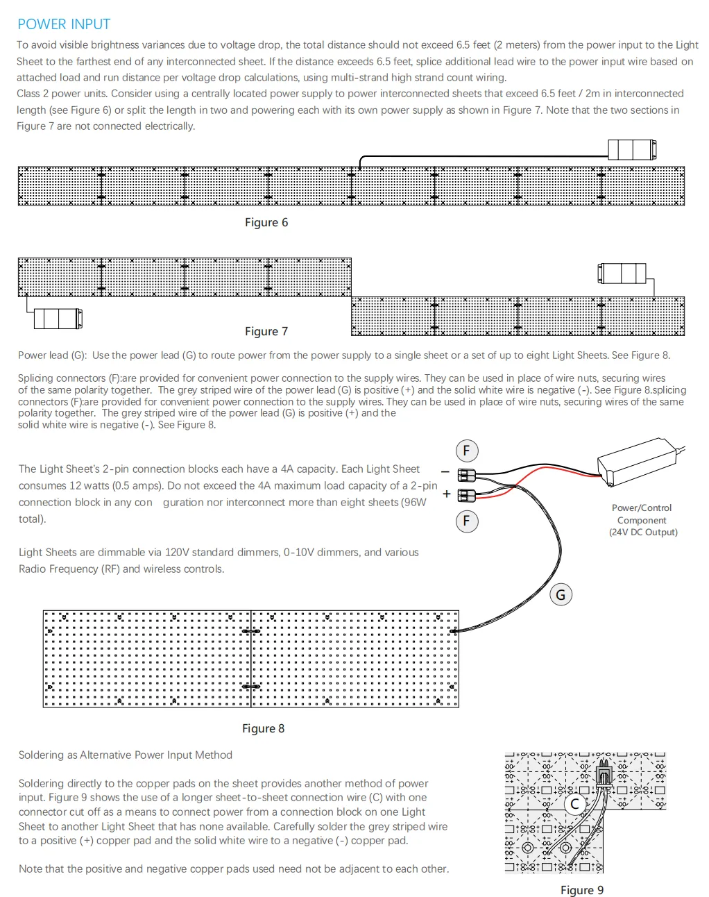 LED sheet Light power connection